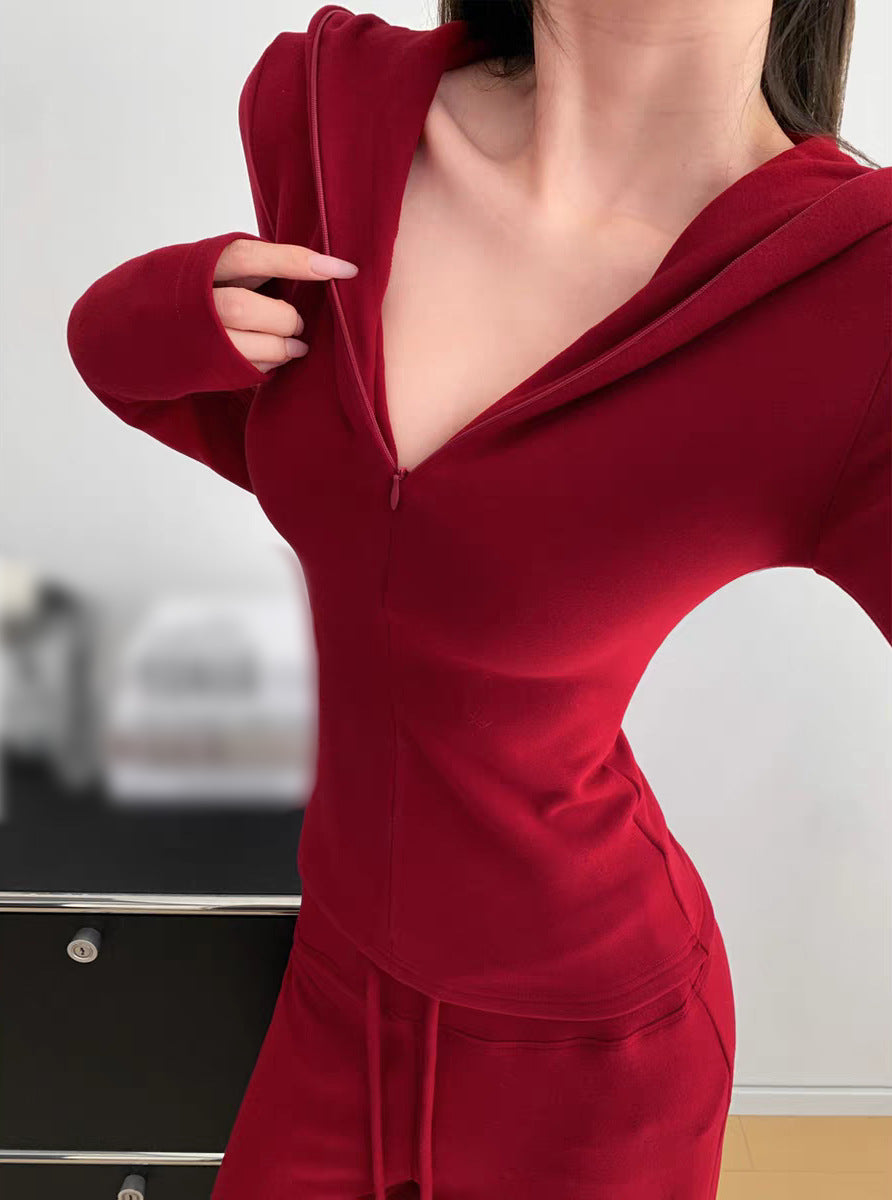Autumn Simple Comfortable Tight-fitting Cinched Single-breasted Drawstring Trousers Suits