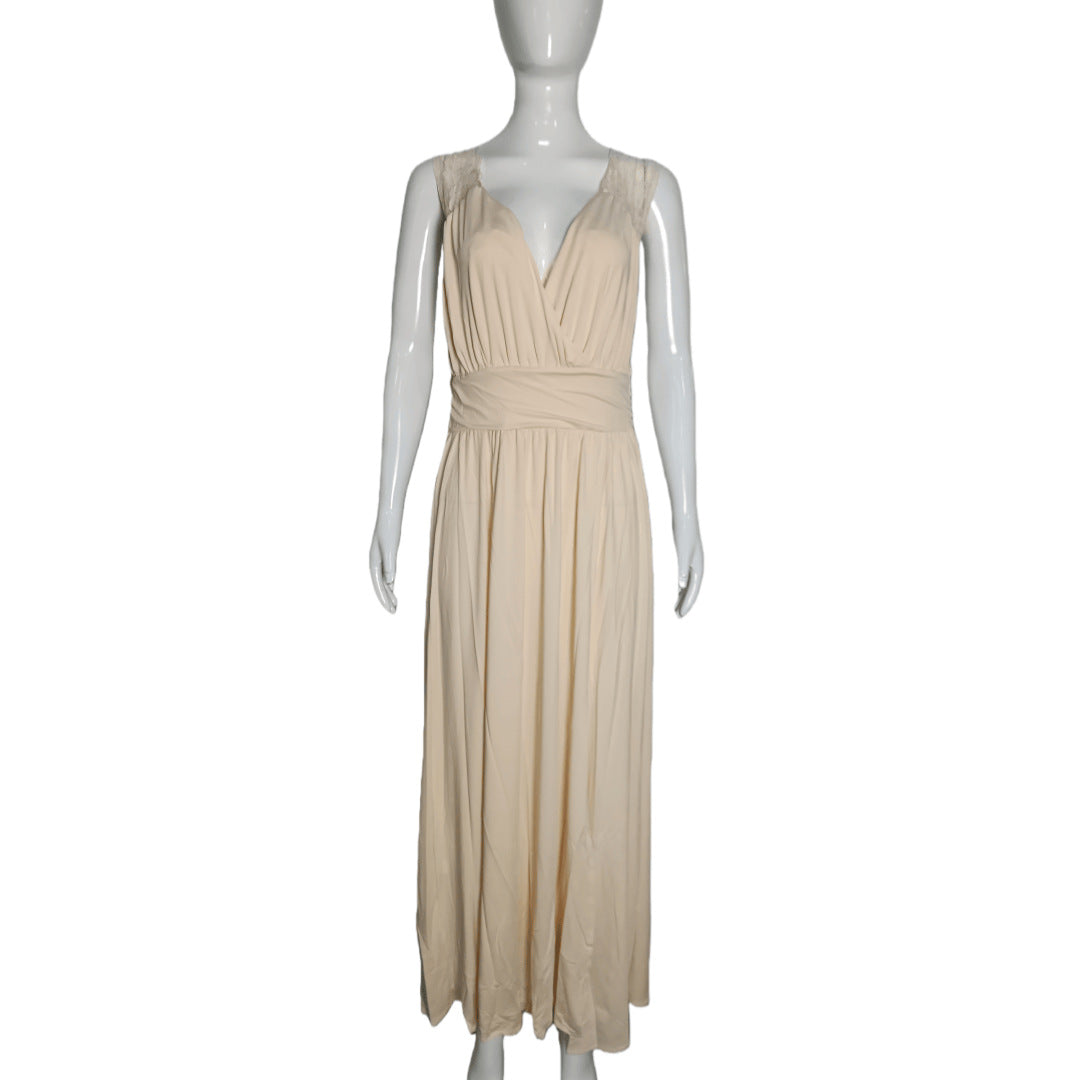 Women's Sleeveless Lace Backless Slit Hemline At Dress