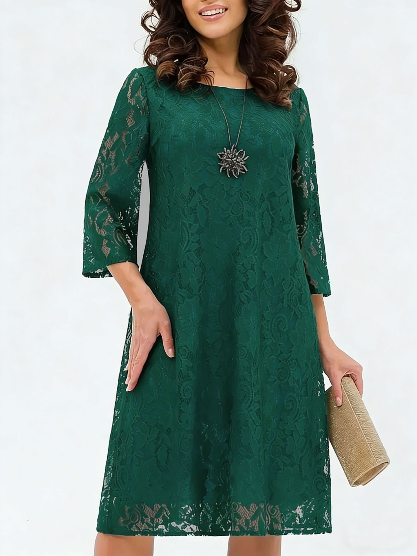 Three-quarter Sleeve Round Neck Fashionable Elegant Solid Dress