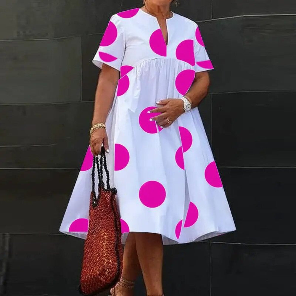 Women's Collar Pleated Sleeve White Background Loose Dresses