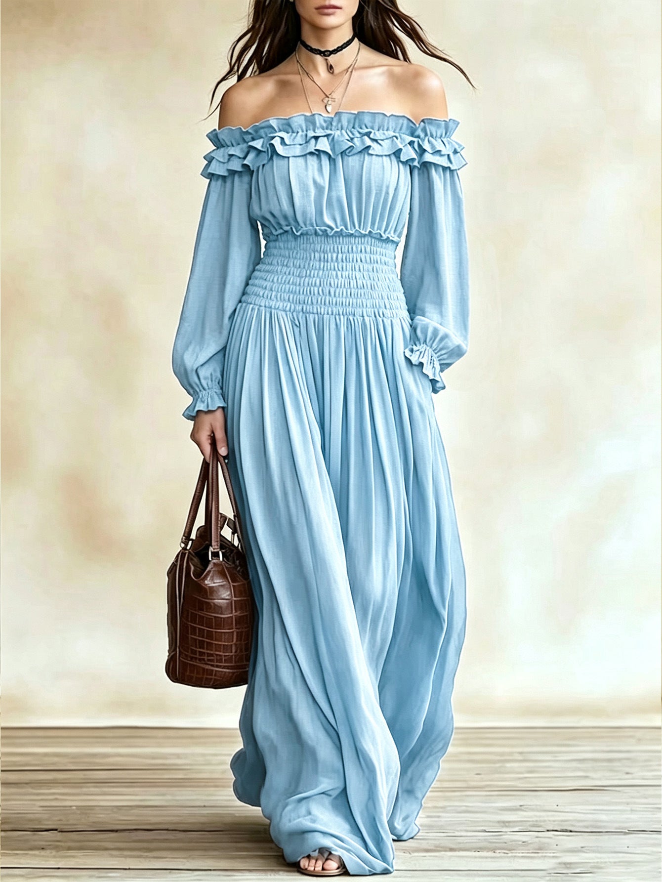 Women's Autumn Ruffled Long Sleeve Waist Clothing