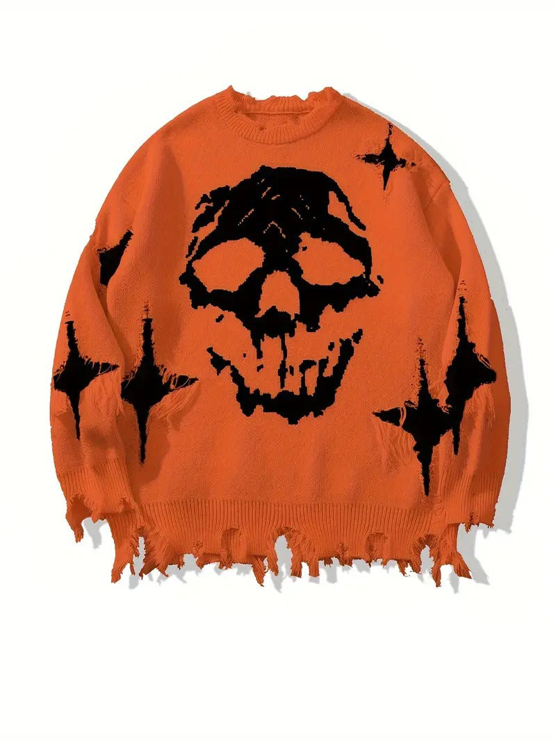 Skull Pattern Personality Street Ripped Pullover Sweaters