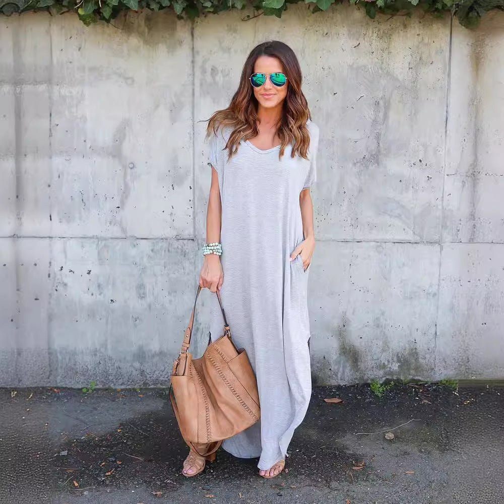 Innovative Slouchy Long Dress Pocket Split Dresses