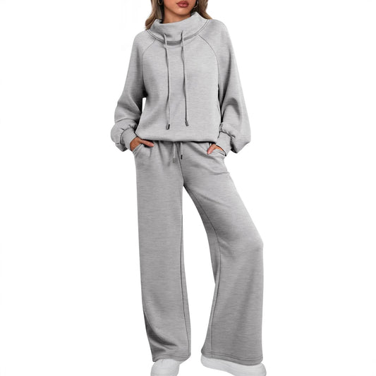 Women's Two-piece Set Turtleneck Long Sleeve Wide Leg High Waist Fashion Casual Suit