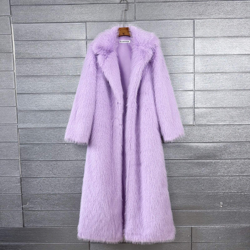 Women's Imitation Plush Furry Fur Extended Collar Coats