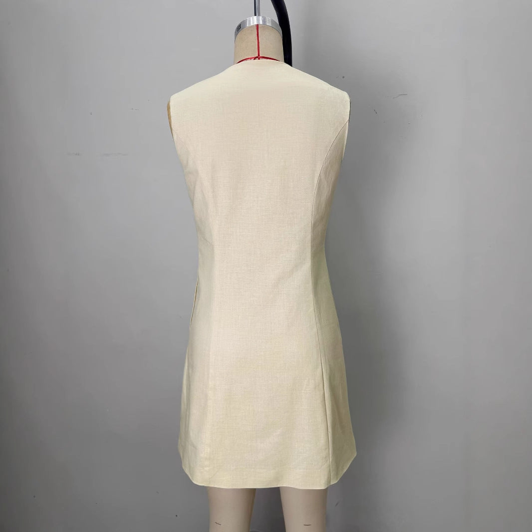 Women's Intellectual Elegant Mini Summer Buttoned Sleeveless Dresses