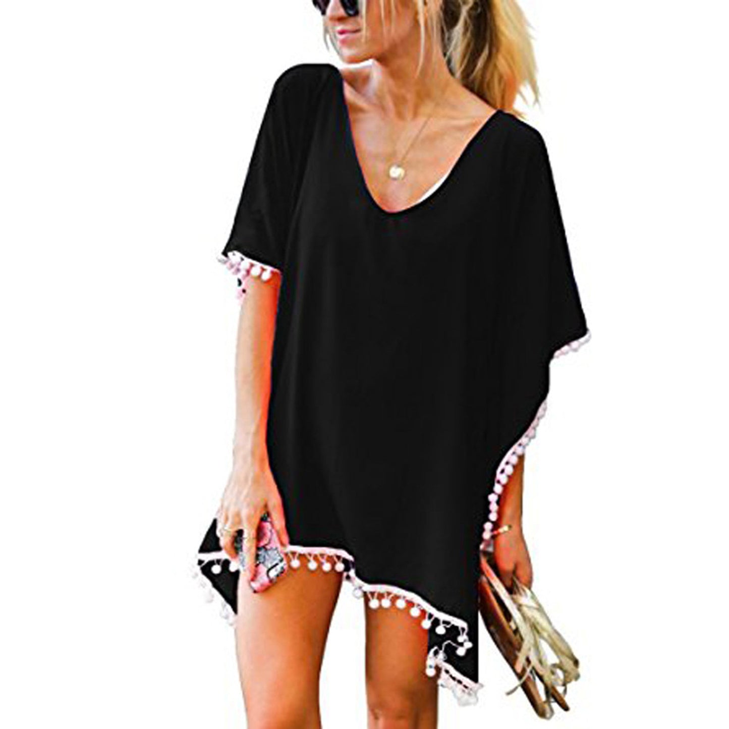 Tassel Small White Ball Chiffon Beach Blouses