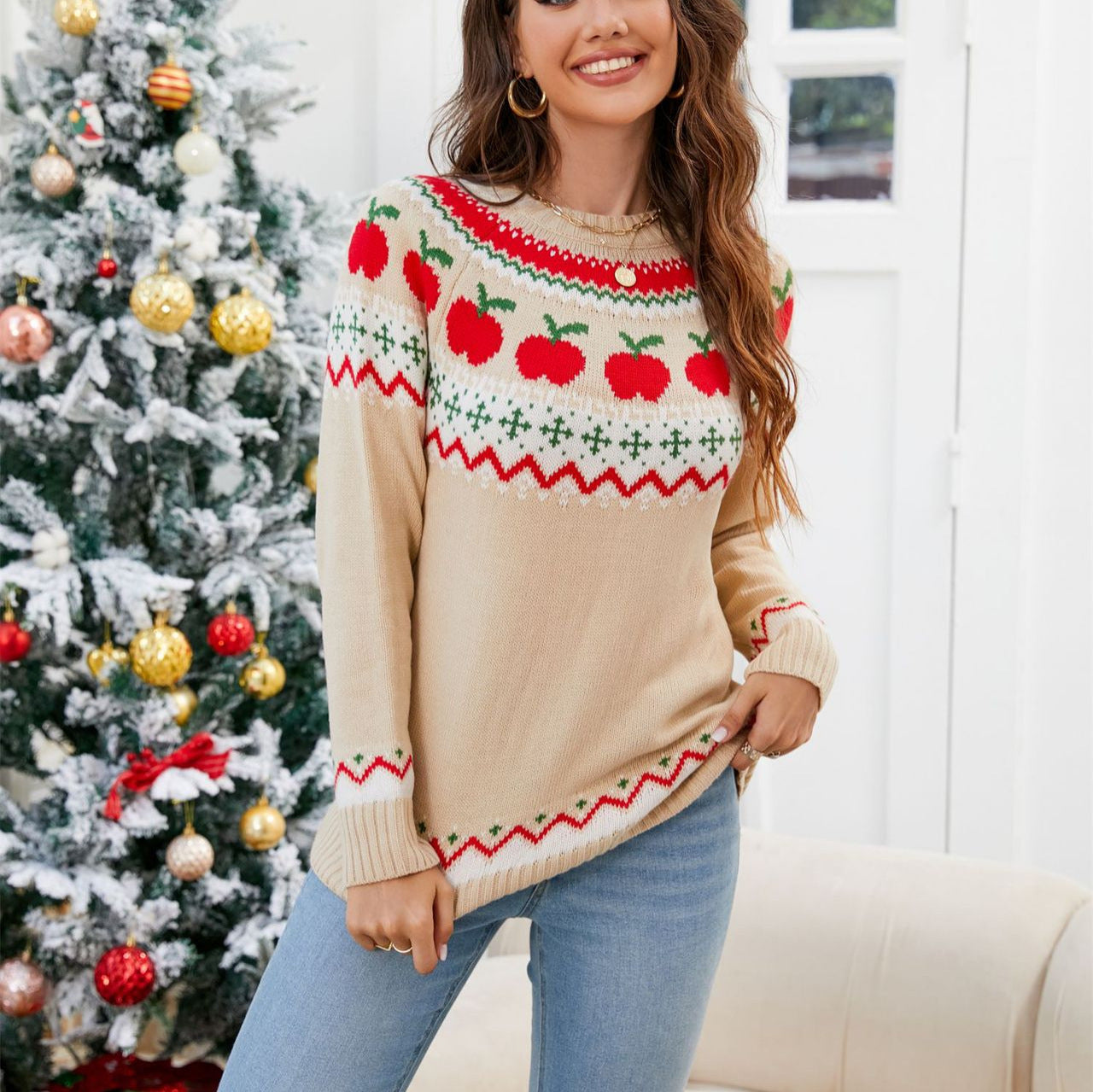 Women's Spring Christmas Tree Printed Pullover Fashion Sweaters