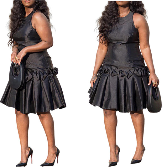 Women's Close-fitting Wooden Ear Pleated Sleeveless Dress Dresses