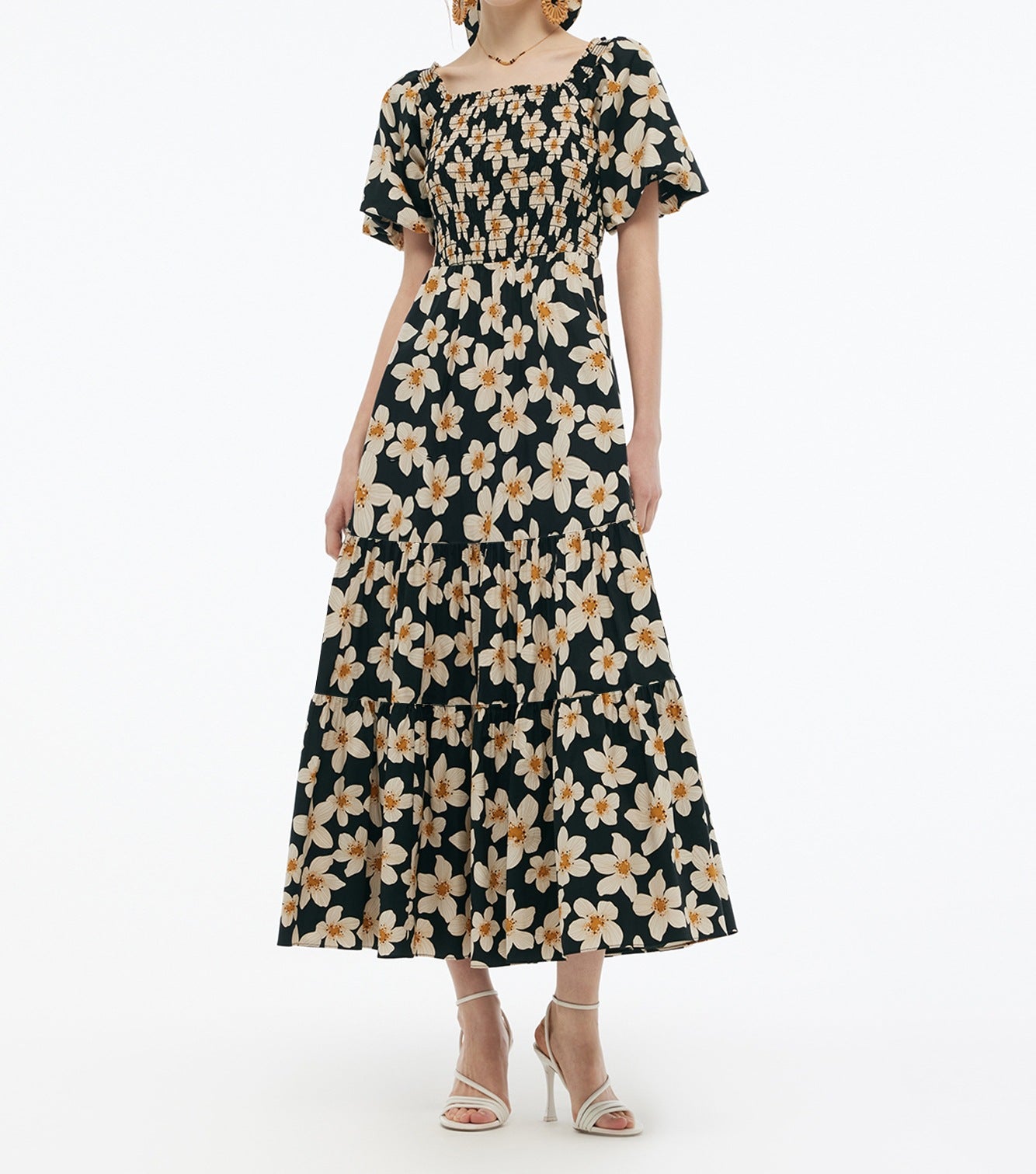 Women's Waist Trimming Printing Ruffles Elegant Fashion Dress