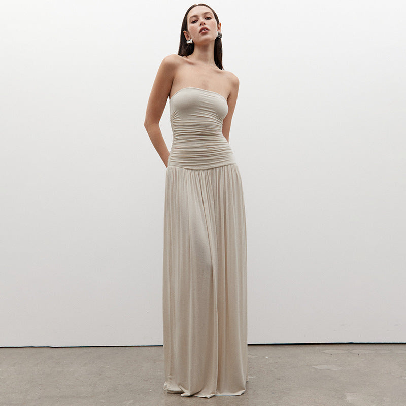 Women's Summer Sleeveless Sexy Tube Pleated Long Dress