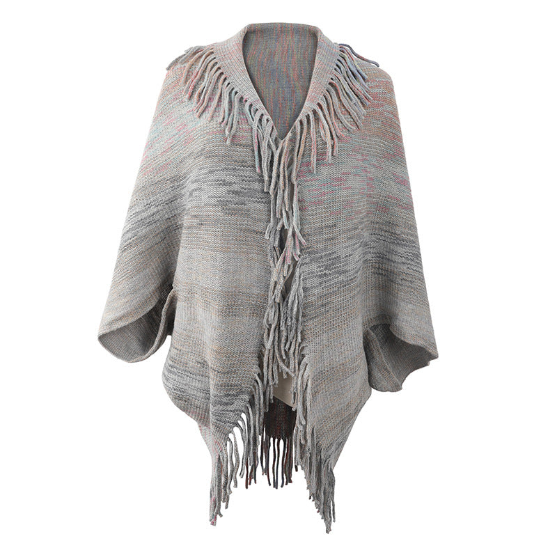 Women's Shawl Cape Tassel Hem Color For Sweaters