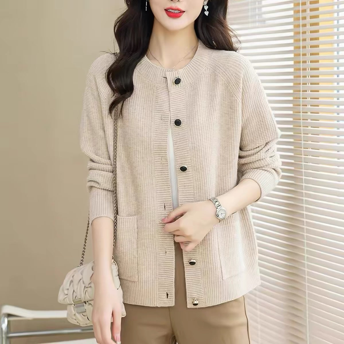 Women's Knitted Solid Color Long Sleeve Loose Women's Sweater