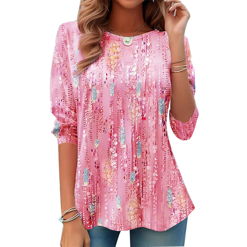 Floral Flounce Hem Bottoming Shirt Long Blouses