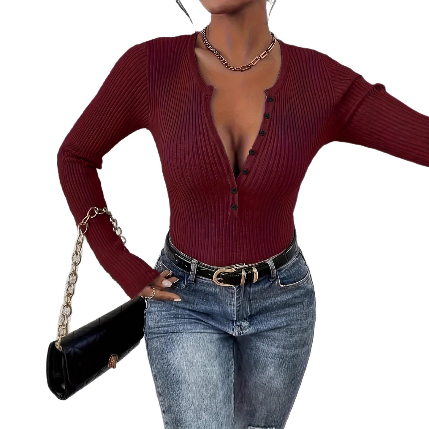 Women's Solid Color Slim Fit Slimming Versatile Long Sleeves Sweaters