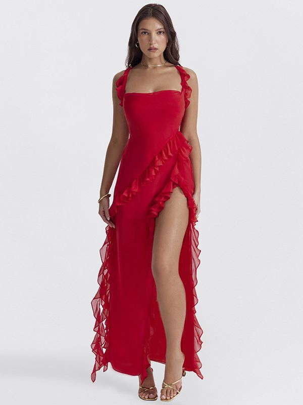Autumn Sexy High Fork Ribbon Strap Dresses