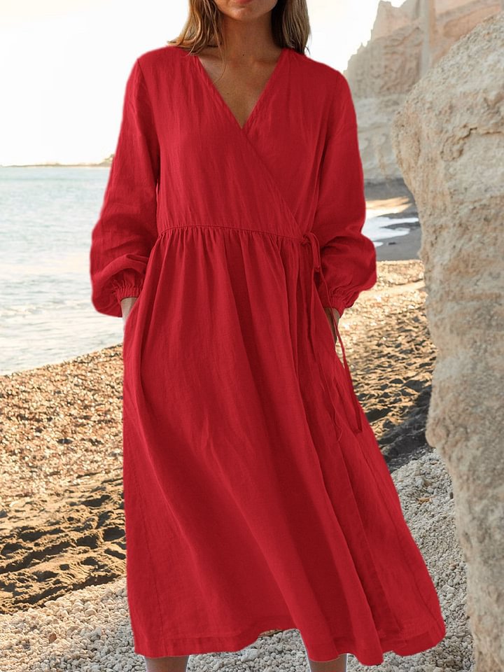 Solid Color Loose High Waist Cotton Dress
