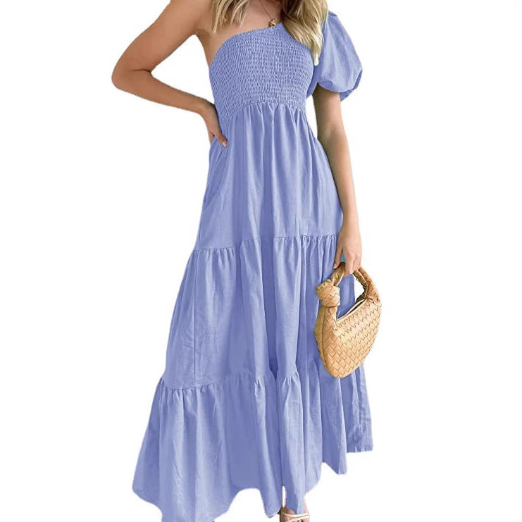 Women's Summer Bohemian Solid Color Smoked Layered Dresses