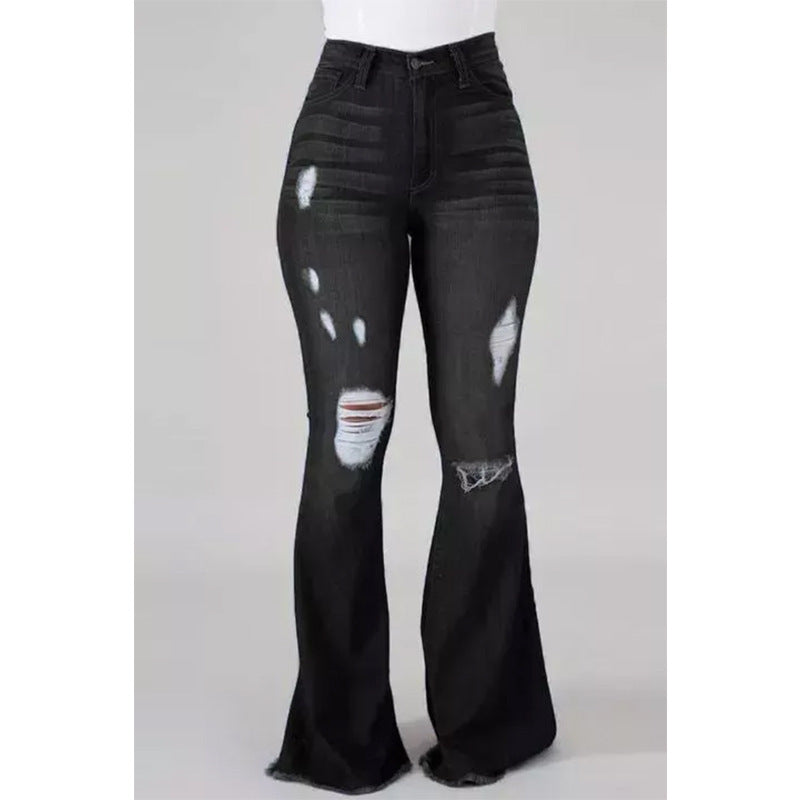 Unique High Elastic Ripped Waist Flared Jeans