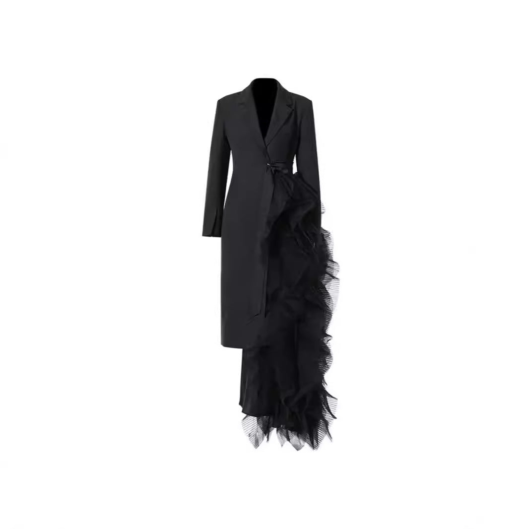 Asymmetric Business Dress Autumn Stitching Mesh Dresses