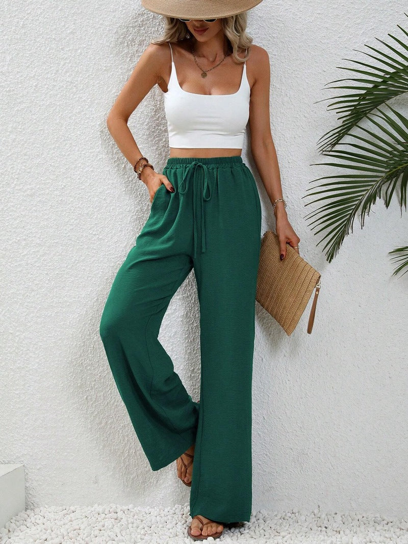 Women's Solid Color Mop Wide Leg Casual Pants