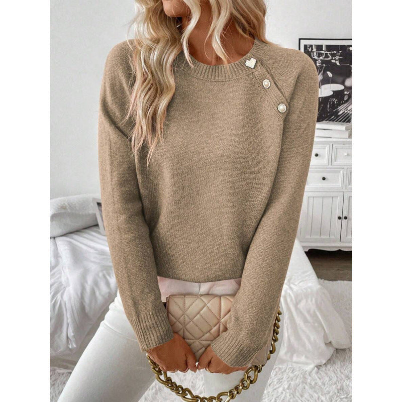 Women's Fashion Leisure Commute Button Knitted Sweater