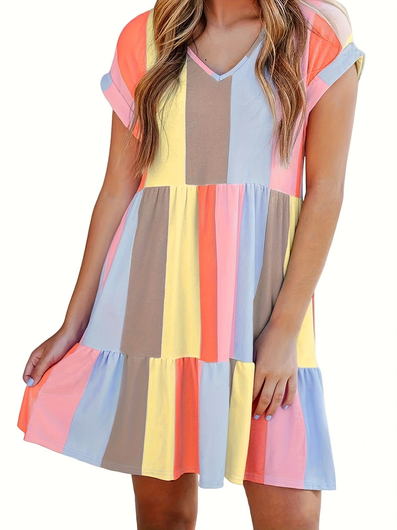 Women's Fashion Casual Stripe Printing Color Contrast Dresses