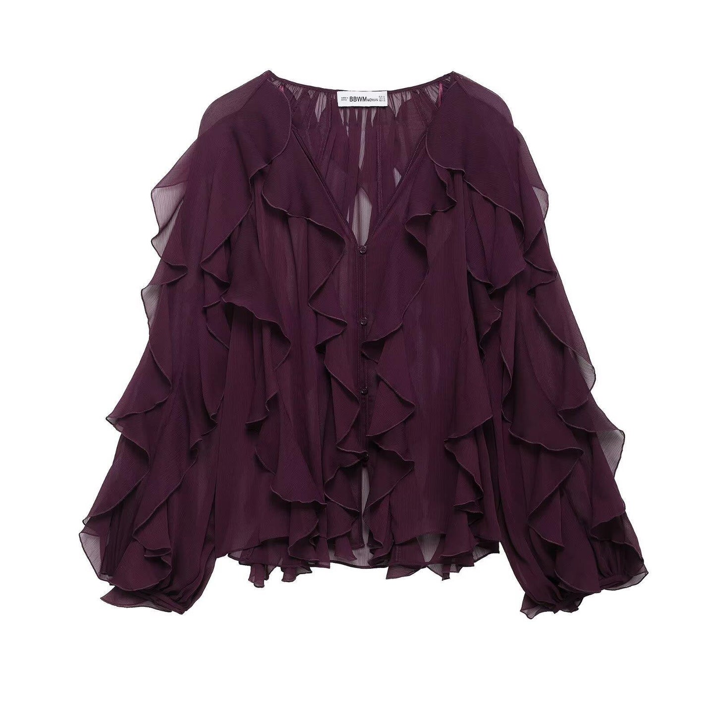 Women's Ruffled Shirt Long Sleeve Black Apricot Solid Blouses