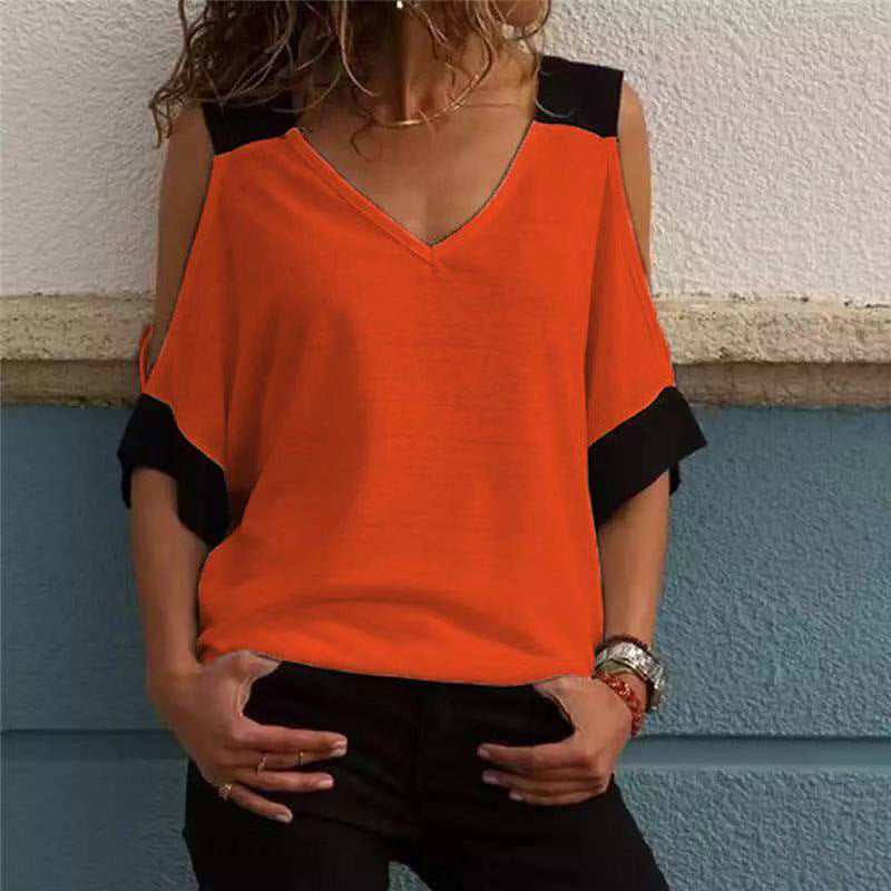 Women's Summer Fashion Casual Contrast Color Sleeve Blouses