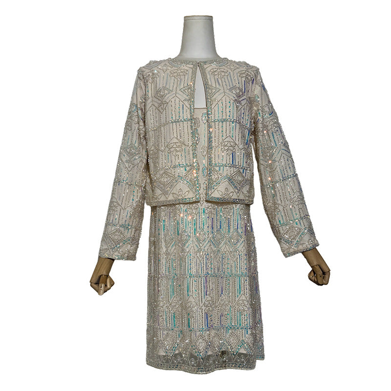 Women's Fashion Beaded Sequins Long-sleeved Stage Strap Dress