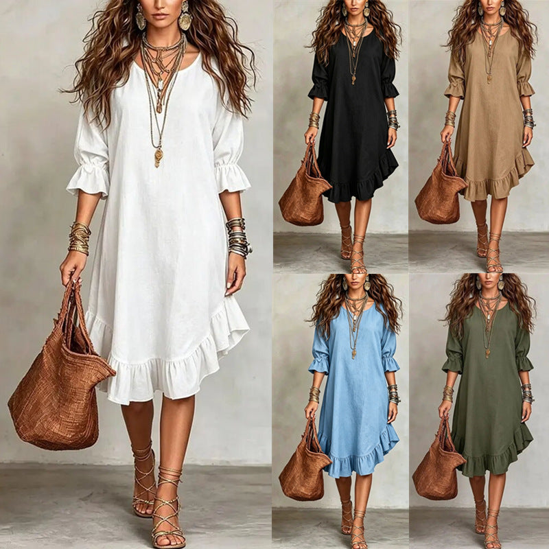 Women's Woven Fabric Elegant Half Sleeves Ruffled Dress