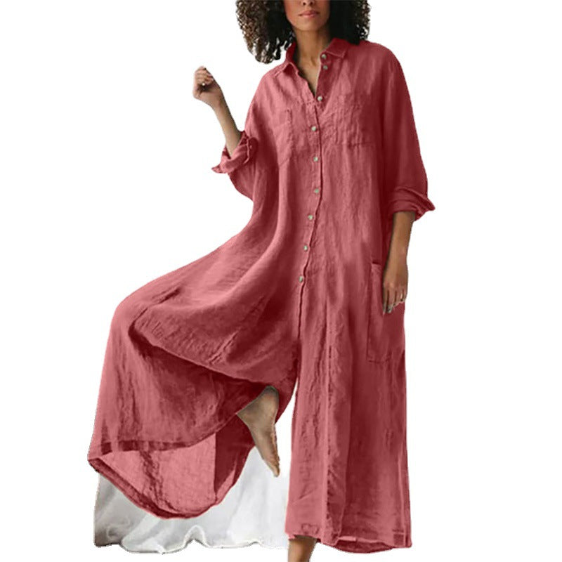 Women's Summer Fashion Wear Loose Lapel Long Jumpsuits