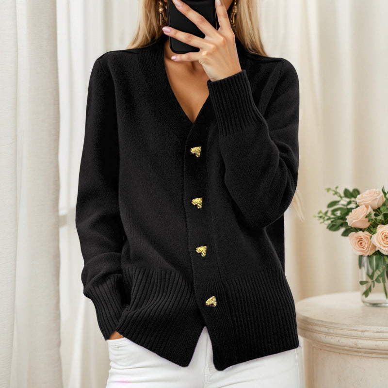 Women's Solid Color Long Sleeve Knitted Love Coats