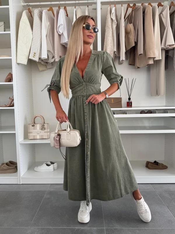 Women's Fashion Long Sleeve Loose Denim Button Dresses