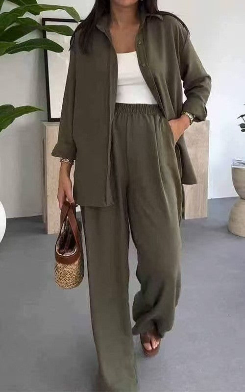 Women's Solid Color Loose Casual Wide Leg Suits