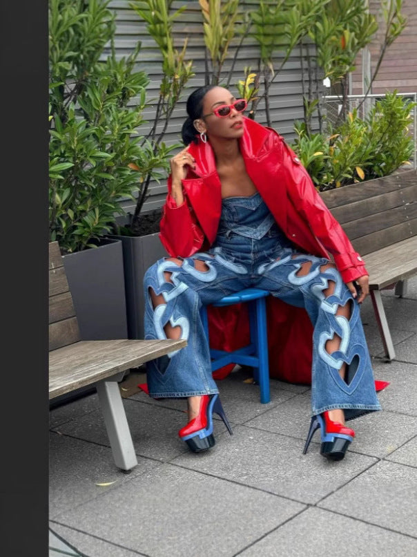 Women's Stretch Personality Denim Hollow Out Embroidery Jeans