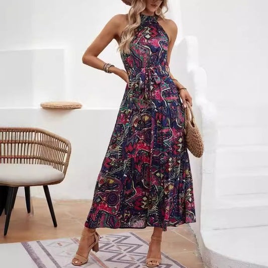 Women's Bohemian Retro Halter Dress Female Dresses