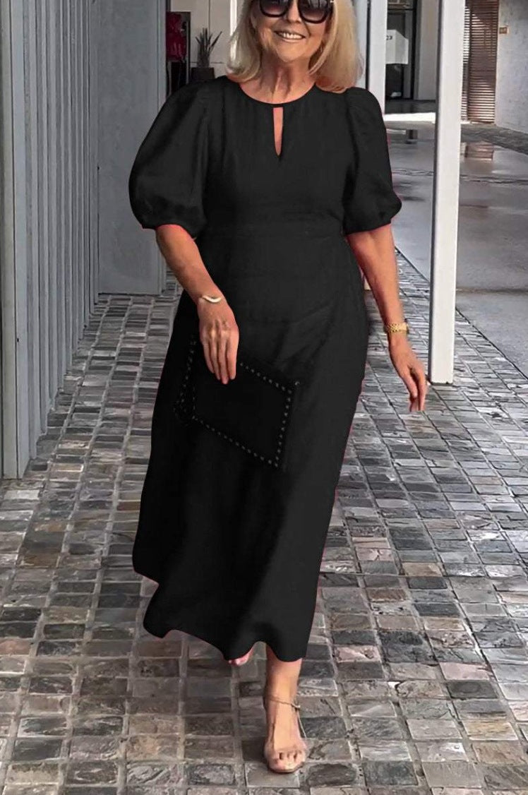 Women's Solid Color Loose-fitting Casual Puff Sleeve Dress