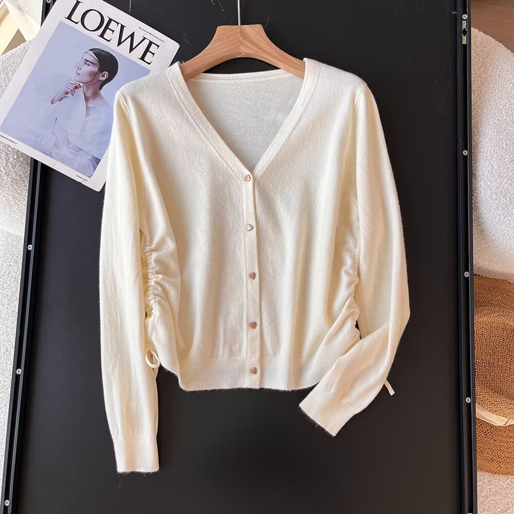 Women's Spring Solid Color Design Drawstring Long-sleeved Women's Sweater