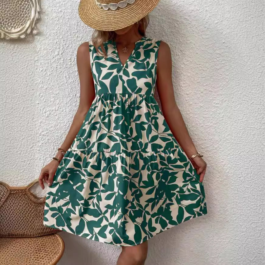 Women's Bohemian Fashion Loose Pleated Print Dress Dresses