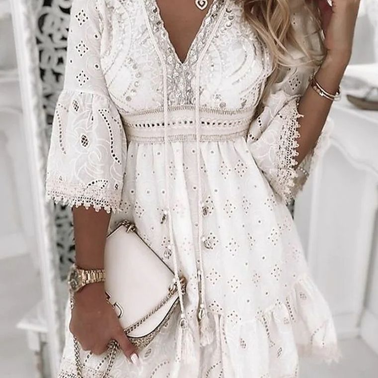 Classy Cool Casual Women's White Embroidered Dress