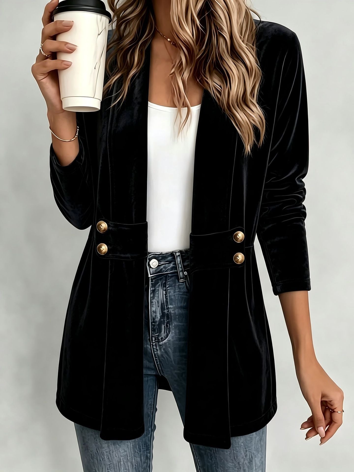 Women's Double-breasted Decorative Gold Veet Idle Style Versatile Women's Sweater