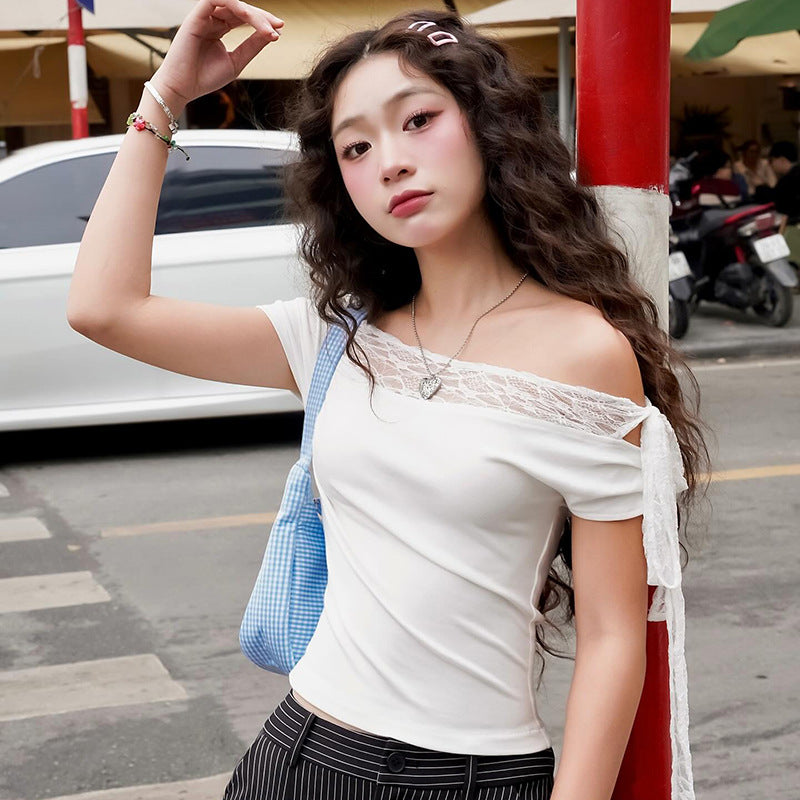 Women's Solid Color Sexy Lace Stitching Blouses