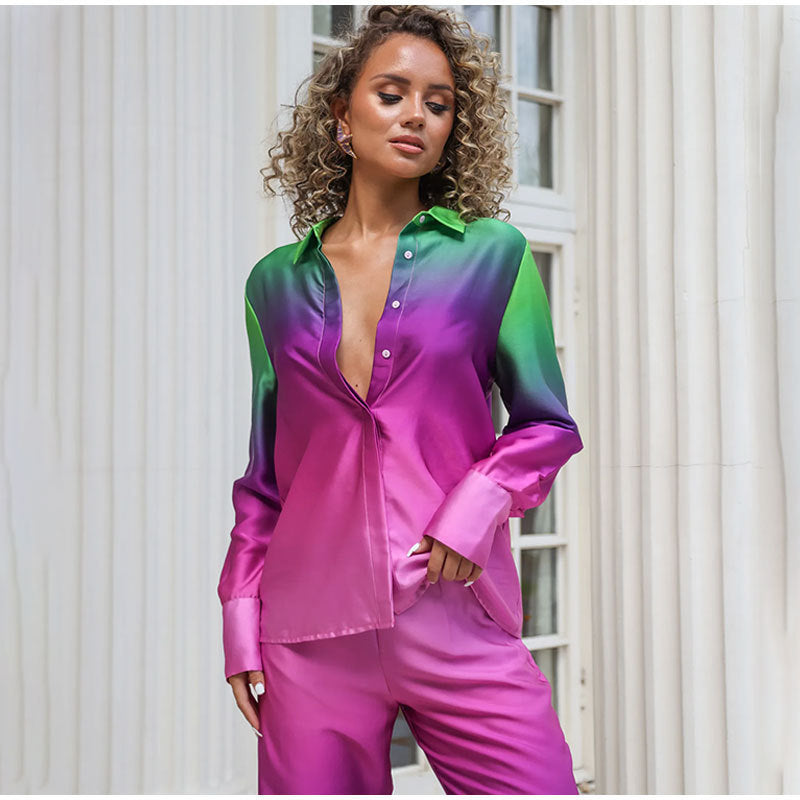 Summer Loose Printed Long-sleeved Shirt Casual Suits