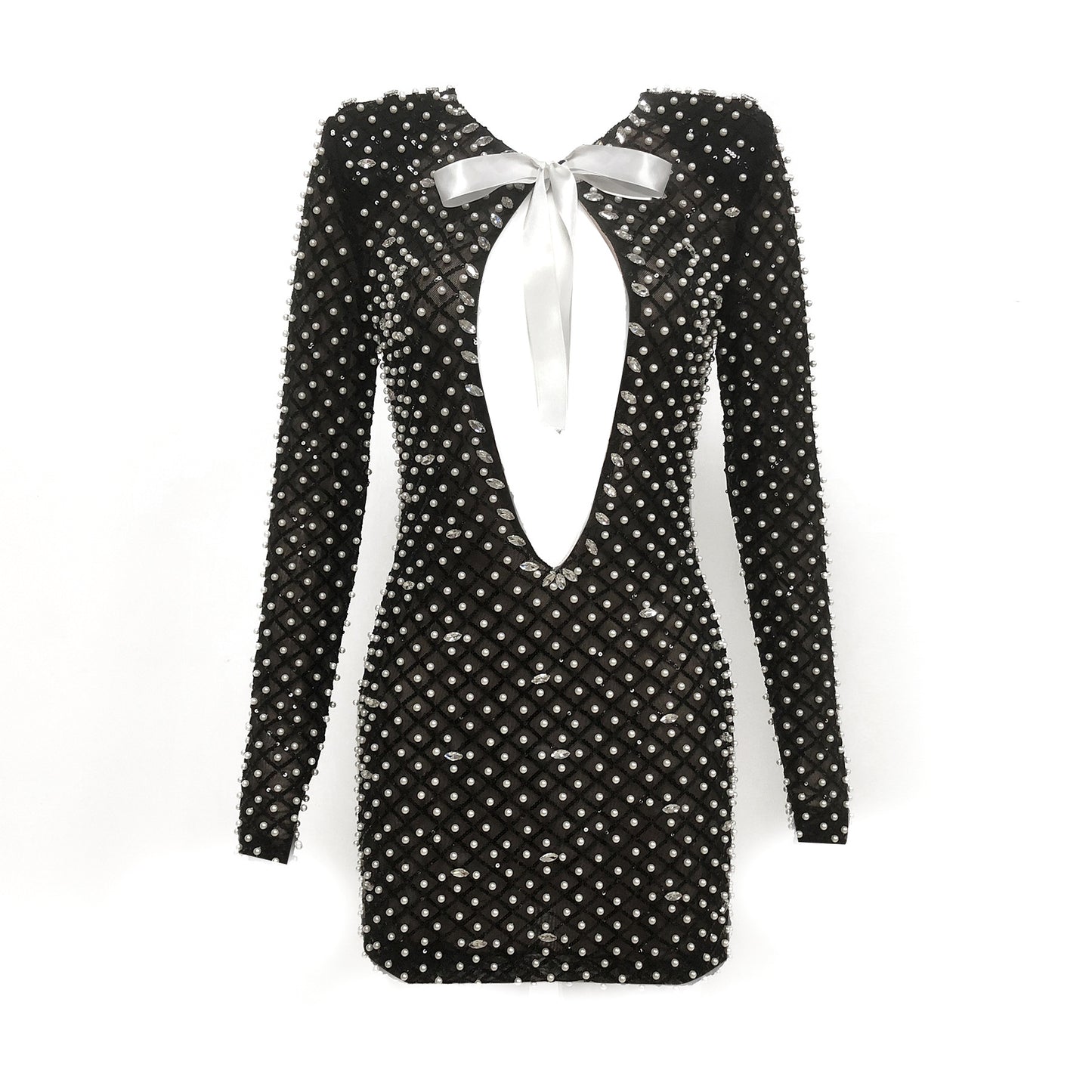 Fashion Sexy Tube Pearl Decorative Mesh Dresses
