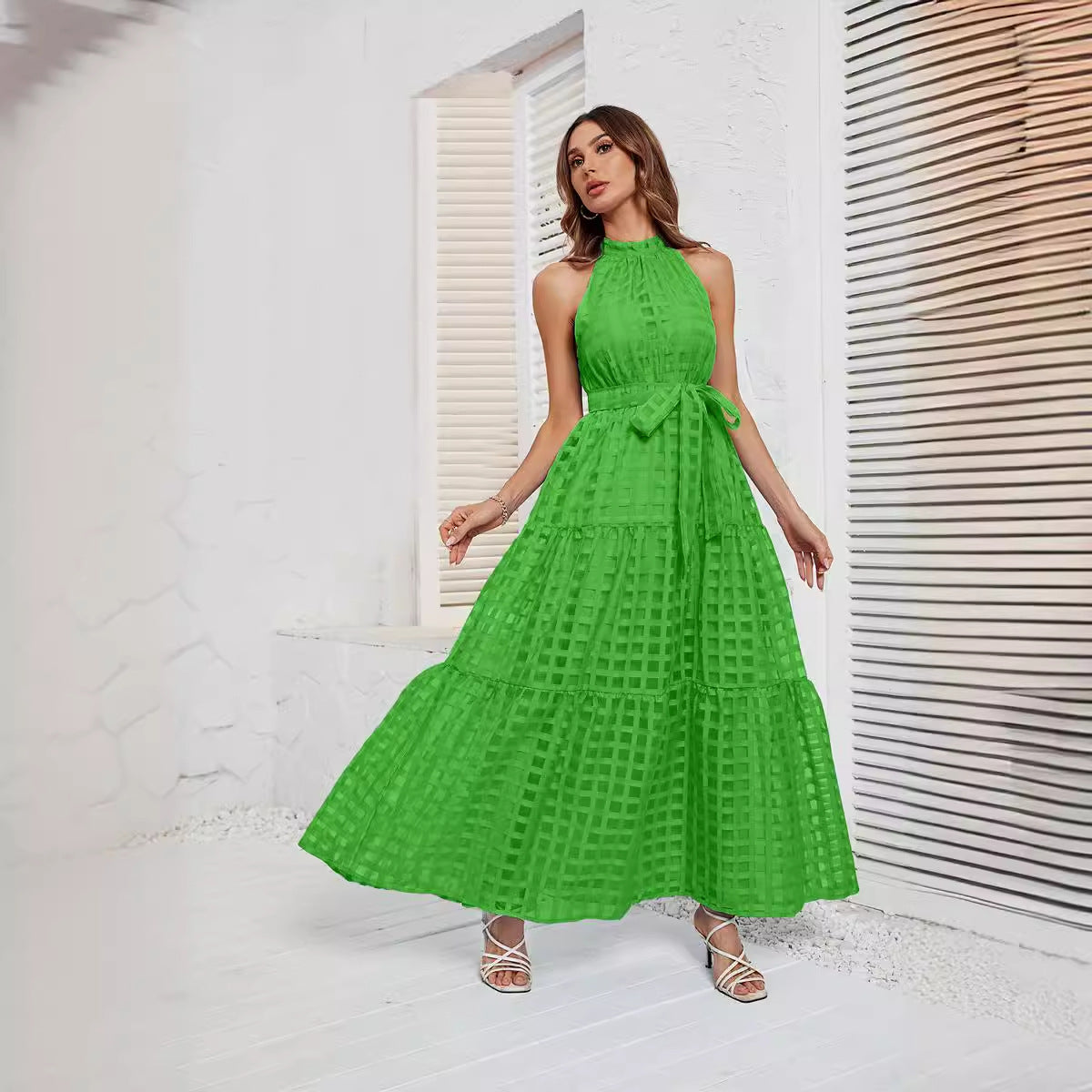 Women's Summer Halter Ruffled Long Dress Dresses