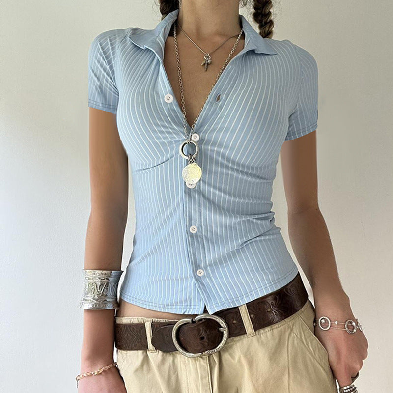 Women's Commute Polo Collar Stripes Shirt Sleeve Basic Urban Blouses