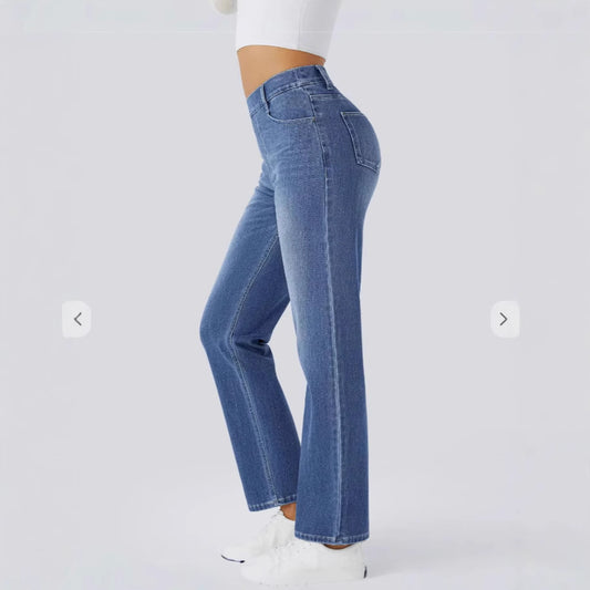 Women's Waist Straight Cat Beard Yoga Thin Jeans