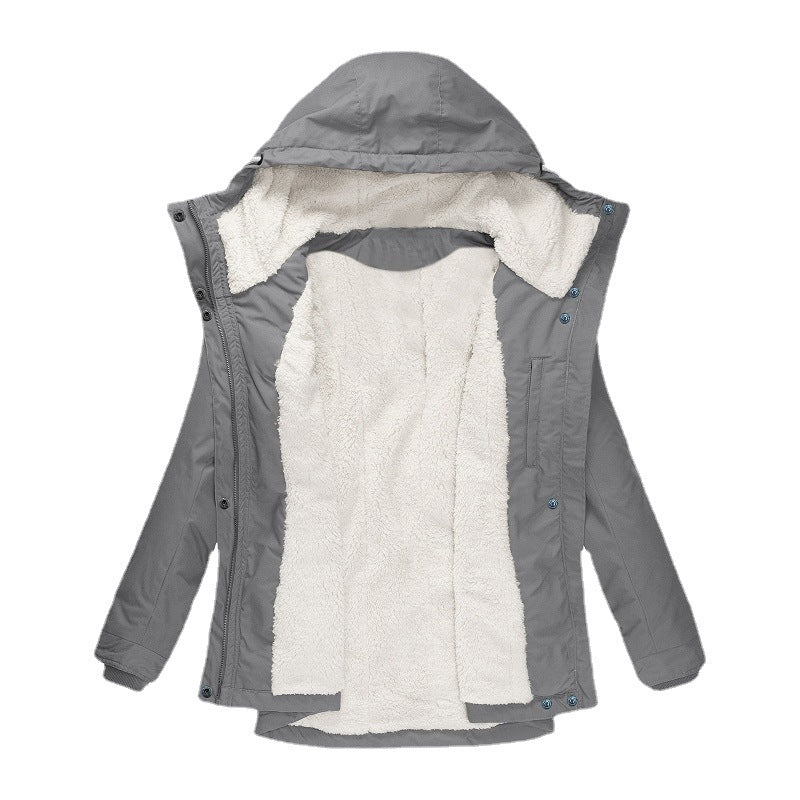 Women's Winter Quilted Cotton Parka Lamb Wool Woman Dress Coats