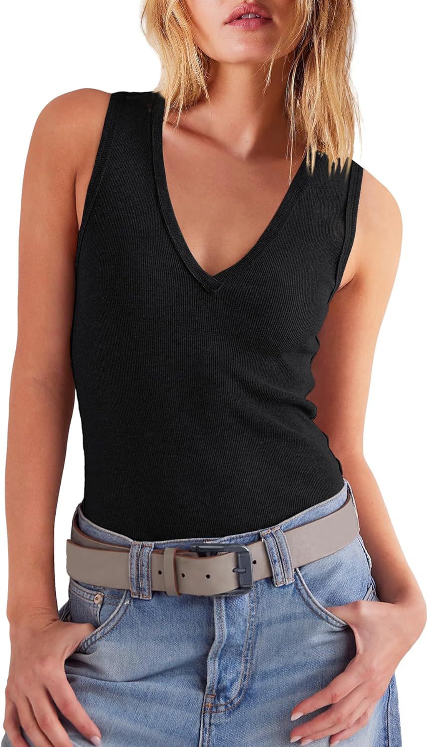 Women's Summer Skinny Rib Knitted Sleeveless Tops